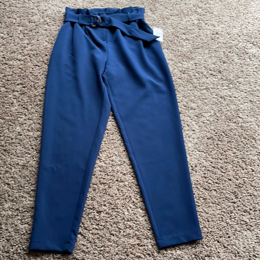 Blue dress pants with belted waist. Very Nice!